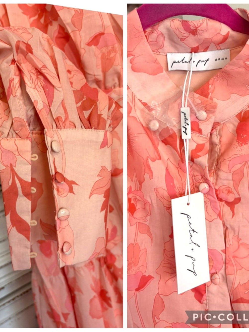 Petal & Pup Forever Maxi Dress NWT Pink Floral Button Front Long Sleeve Romantic - Picture 3 of 3